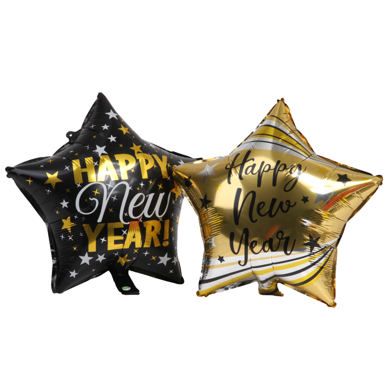 Folieballon Stjerne Happy New Year 45 cm